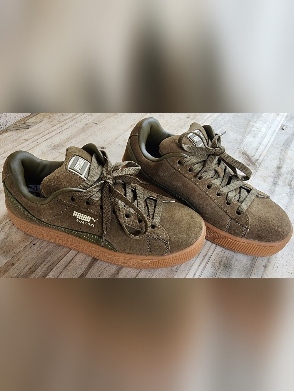 PUMA 7.5 Suede XL Chunky Skate Sneakers Olive Green Gum Sole Padded 397648-16